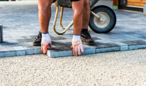 Sand set paver installation in Largo with herringbone driveway