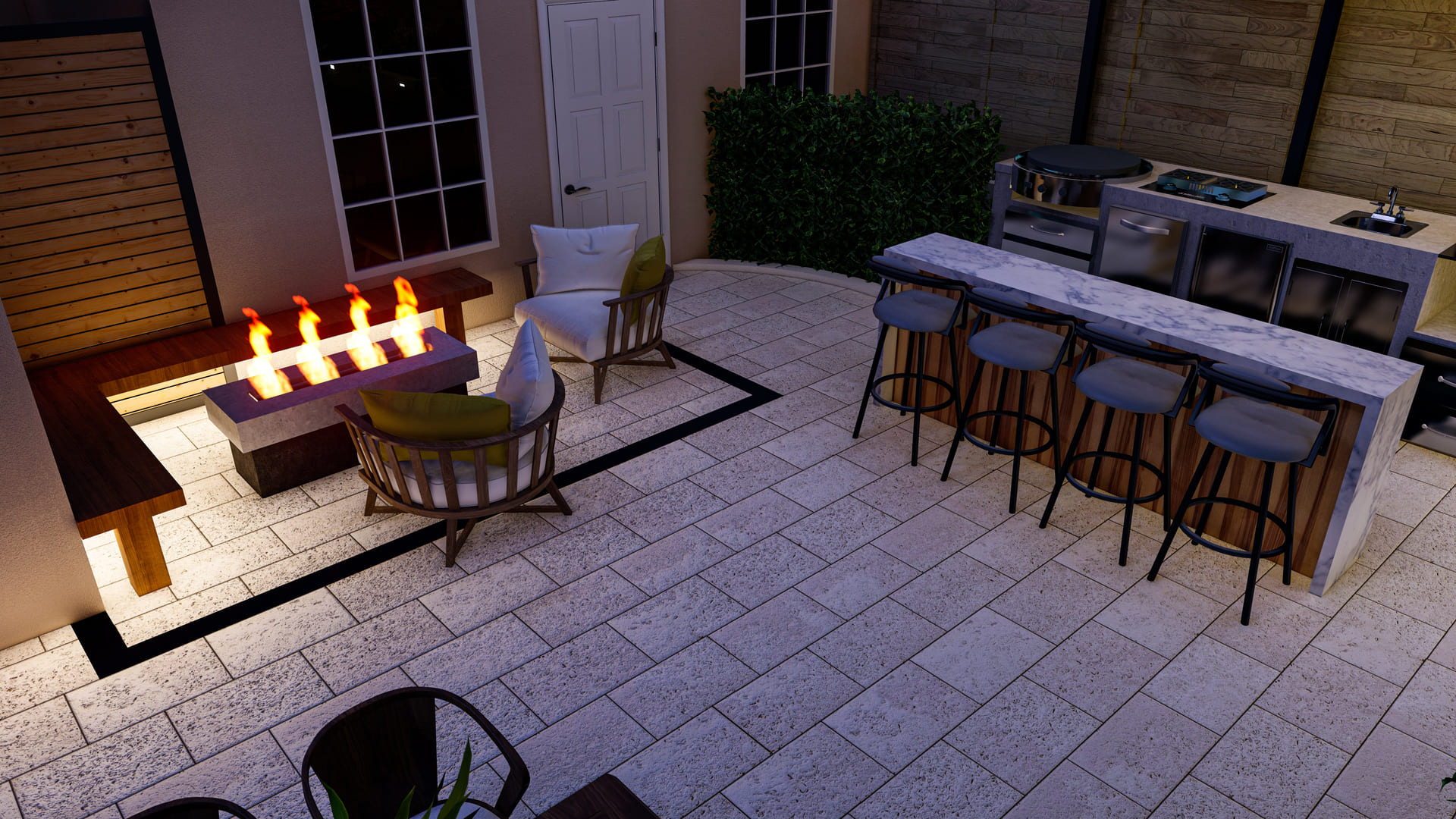 Outdoor kitchen and fire pit pavers Florida