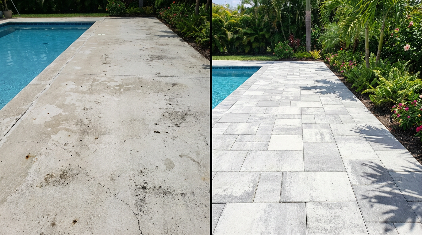 Concrete vs pavers pool deck Florida