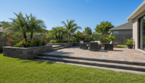 Outdoor seating and retaining walls with pavers Florida