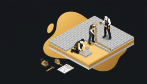 Paver installation cost Largo FL — brick paver driveway and patio installation with visible base layers and workers