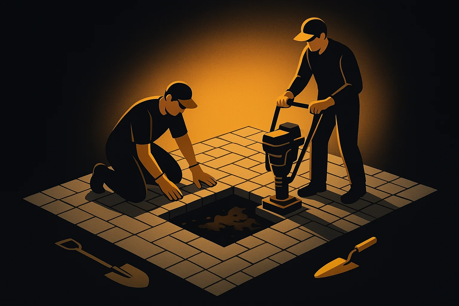 Sunken paver repair with base correction at a Florida patio low spot