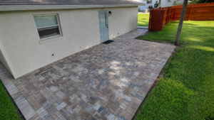 paver efflorescence on a completed JaxTeller Brick Pavers project