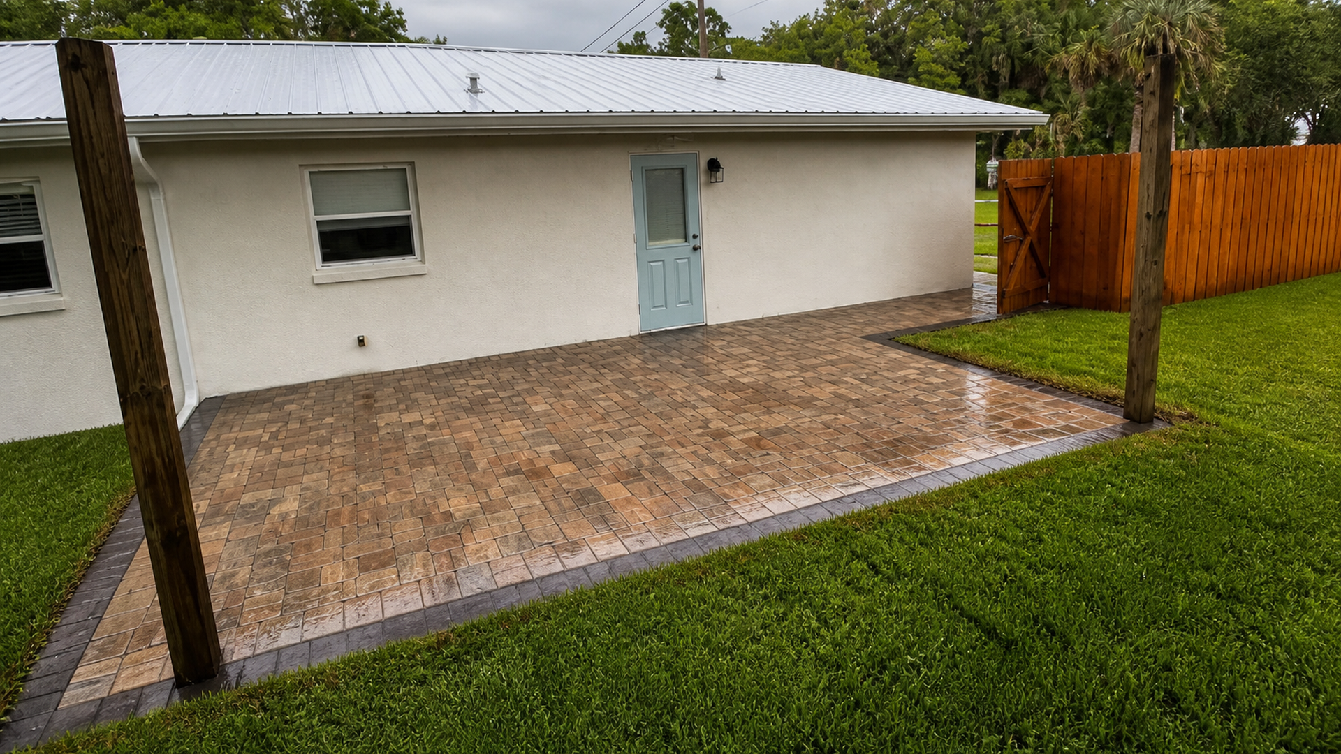 paver sealer haze on a completed JaxTeller Brick Pavers project